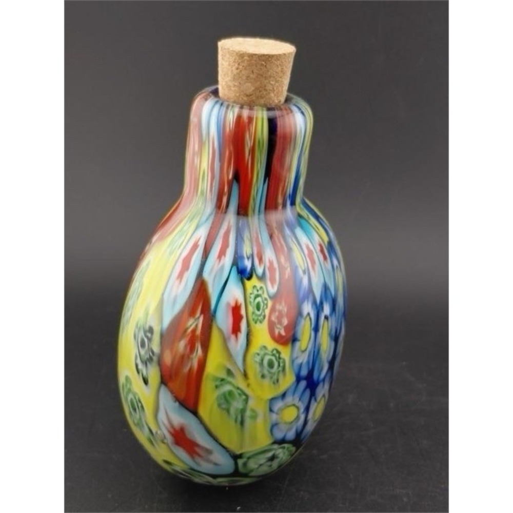Murano Millefiori Art Vase/Perfume Bottle Teardrop Red Green Yellow Blue Floral - Picture 2 of 6